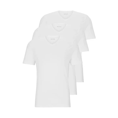 Bild av BOSS Klassiska t shirts för män, kortärmade skjortor, ren bomull, V hals, 6 pack, vit100, XXL