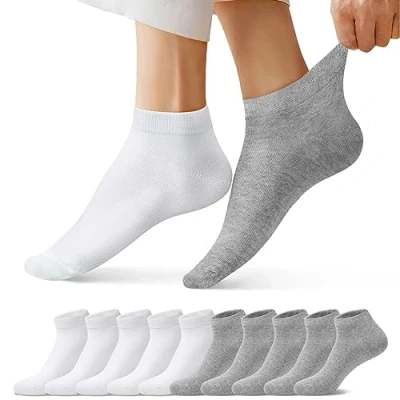 Bild av FALARY Sneaker Strumpor Män Kvinnor Sneakers Kort 10 par Bomull Dndningsbara Halvstrumpor Unisex Grå Vit 39 42
