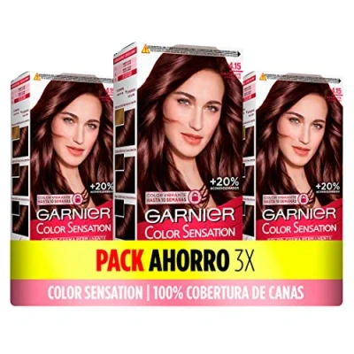 Bild av Garnier Color Sensation återanvändbar permanent och intensiv färg med skål pensel, 4,15 choklad, 3 pack