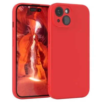 Bild av EAZY CASE Silikonfodral för iPhone 15 Mjukt stötsäkert mobilskal skyddsfodral med kameraskydd Tunt Premium TPU Telefonstötfångare i Röd