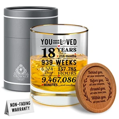 Bild av CROWNLY CRYSTAL® 18:e födelsedagspresenter för pojkar och flickor, personligt whiskyglas, födelsedagsdekorationer, herrgåvor 18 åriga års