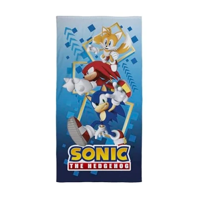 Bild av Character World Official Sonic the Hedgehog barnhandduk supermjuk känsla, studsdesign Perfekt hemmet, badet, stranden och poolen En storlek 70 cm x 140 100% bomull