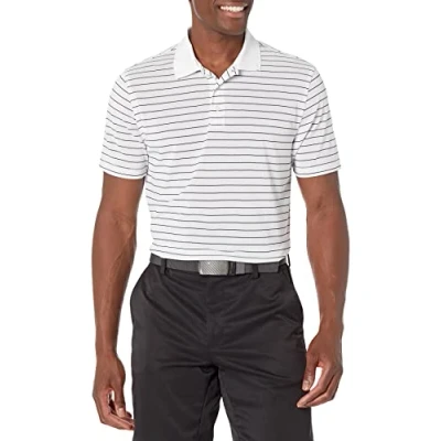 Bild av Amazon Essentials mäns Slim Fit snabbtorkande golfpikétröja med låg passform, vit rand, X Large