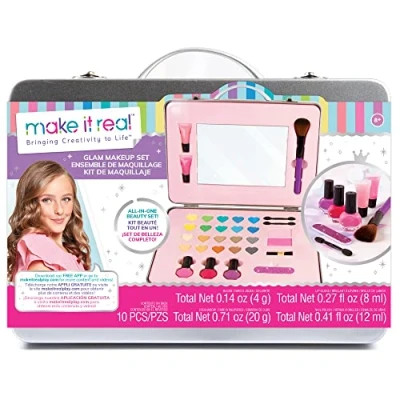 Bild av Make It Real All In One Glam Makeup Set. Girls Kit is a Perfect Starter Cosmetic Set for Kids and Tweens. Includes Case, Mirror, Eye Shadow, Blush, Brushes, Lip Gloss, Nail Polish More