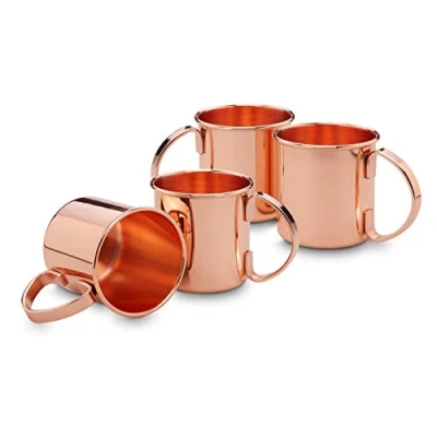 Bild av ECHTWERK kopparmuggar Set, glas i rostfritt stål, cocktailglas, perfekt för gin, vodka, öl och kalla drycker, presentförpackning, 4 x 450 ml