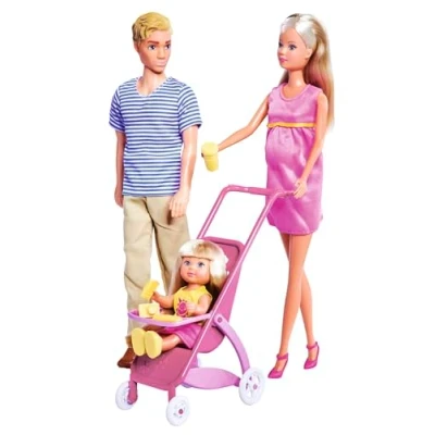 Bild av Simba 105733200 Steffi Love Lycklig Familj Modedockan med sin &amp; Tillbehör, 30+29+12+5 cm, 19 Delar, Från 3 år