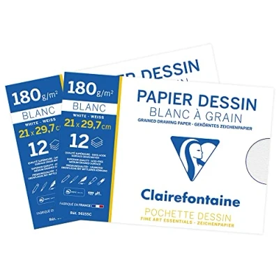 Bild av Clairefontaine 196155AMZC Set med 2 förpackningar ritpapper 180 g, totalt 30 ark, DIN A4, perfekt för teknisk ritning1 set, vit