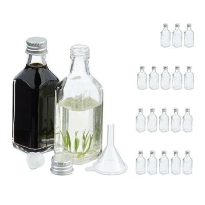 Bild av Relaxdays Små flaskor, set om 20, 50 ml, glasflaskor för fyllning, skruvlock och korkar, transparent/silver