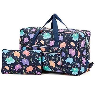 Bild av Arxus Stor Hopfällbar Duffelväska, Handbagage på Helgen Övernattning Resväska över Bagage med Axelrem (Blå Flamingo)