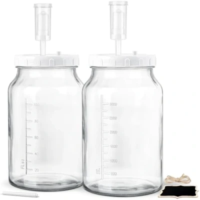 Bild av Absovetu 2 pack jäsningsburkar med luftlås och skruvlock, 4,2 liter klara glasburkar lufttätt lock, bra för surkål, kimchi, saltlad, surdegsstartare, vinbryggning (130 FL oz)