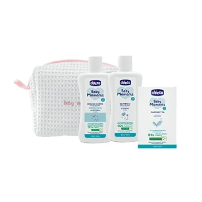 Bild av Chicco Baby Moments Hygien Set Innehåller Kroppsbad, Schampo Och Tvål, Lämplig För Känslig Barnhud, BeautyBauty Väska med dragkedja, Presentidé, Presentask, 0 Månader, Flicka
