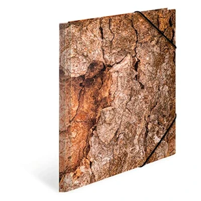 Bild av HERMA 19790 Samlingsmapp DIN A3 Nature Wood, stabilt kartong, organisationsmapp med haptisk finish, fullständigt inre tryck och elastiskt band, dokumentmapp för barn, pojkar flickor