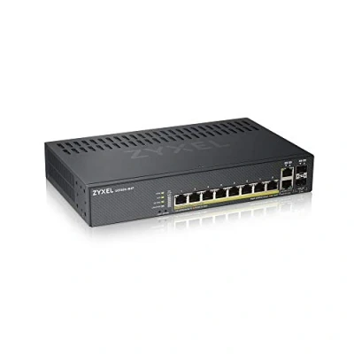 Bild av Zyxel 8 portars Gigabit Ethernet Smart Managed PoE+ Switch med en effektbudget på 130 watt och 2 Combo portar Hybridmoln läge, Livstidsgaranti [GS1920 8HPv2]