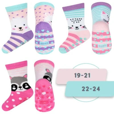 Bild av soxo ABS Strumpor Barn Tofflor Varma Sockar Funny Socks Roliga 12 36 Månader Får Katt Tvättbjörn 3 Par