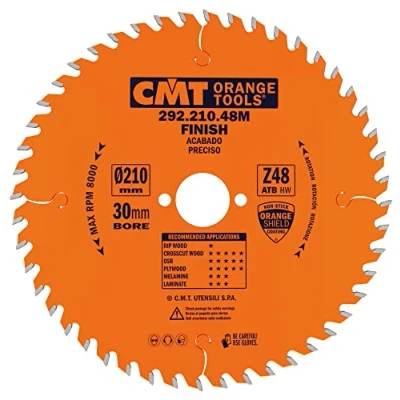 Bild av CMT Orange Tools cirkelsågblad fint snitt HW 210 x 2,8/1,8 30 Z=48 15 ATB 292,210,48 m för tvärsnitt