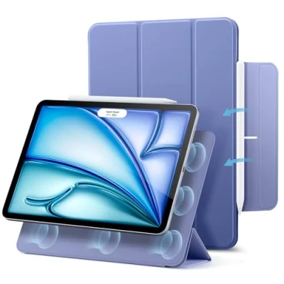 Bild av ESR Fodral för iPad Air 11 tum M2, 6/5/4 (2024/2022/2020) 10,9 tum, starkt magnetfäste, trifold stativfodral, stöder penna Pro/USB C, automatisk vila/väckning, lila