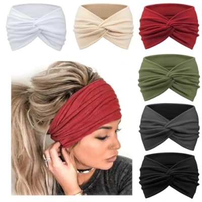 Bild av DRESHOW 6 Paket Breda Pannband för Kvinnor Extra Stora Turbanpannband Boho Head Wrap Elastiska Hårband Hårtillbehör