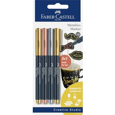 Bild av FABER CASTELL 160791 Metallics marker set, 4 markörer, 1,5 mm linjebredd, lämplig för många ytor, med metallic effekt