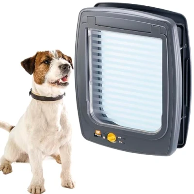 Bild av Ferplast hundklaff, dörr för medelstora hundar, 4 vägs kontrollerbar ingång och utgång, skydd mot luftdrag, universell installation, komplett tunnel, SWING 11 medelstorlek, medium hundklaffdörr, grå