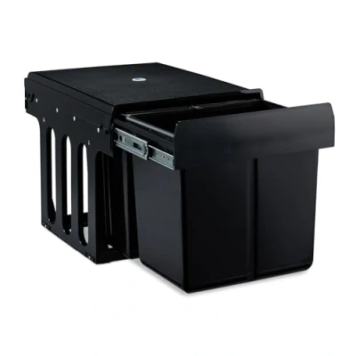 Bild av Relaxdays Infällbar hink 3 vägs utdragbar köksavfallshink för underskåp, 15 l &amp; 2 x 8 l, HBT 35 34 48 cm, svart, ABS, 35,1 34,3 cm