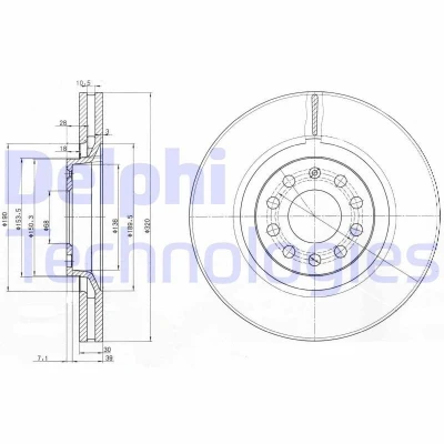 Bild av DELPHI BG3714 Disque de frein 320 30 5 ventilé huilé non traité sans roulement roue, bague ABS AUDI: A4 B7 Avant, A6 C5 B5 Avant