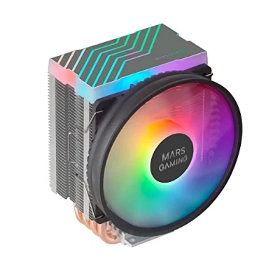 Bild av MARSGAMING MCPU44, Dual ARGB CPU kylfläns, 4 värmeledningar HCT, TDP 160 W, ultratyst PWM 11 cm fläkt, svart