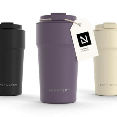 Bild av LARS NYSØM Thermo Kaffeebecher to go 500ml er Travel Mug 0,5 Liter med isolering Utsläppssäker rostfri termosmugg för kaffe och te på språng Teebecher (Deep Purple, 500ml)