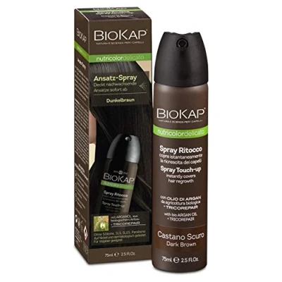 Bild av BIOKAP Touch Up metod Spray 75 ml Mörkbrun Grå dölja på 1 sekund håller till nästa hårtvätt Ekologisk arganolja TricoREPAIR komplex