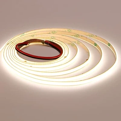 Bild av TOPAI 24 V smal 5 mm bredd COB LED remsa m 4 000 K naturligt vitt pricklös CRI&gt; 90 uniform 400 LED/M självhäftande flexibel skärbar tejp för gör det själv, sovrum, underskåp belysning
