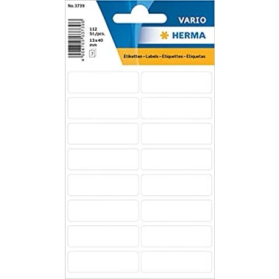 Bild av HERMA 3739 multifunktionsetiketter mini (13 x 40 mm, 7 ark, papper, matt) självhäftande, permanenta hushållsetiketter för handskriven märkning, 112 klistermärken, vit