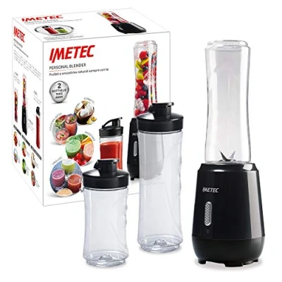 Bild av Imetec Personal Blender PB 100 Mini med 2 tritanflaskor att ta och 4 svarta blad av rostfritt stål, plast