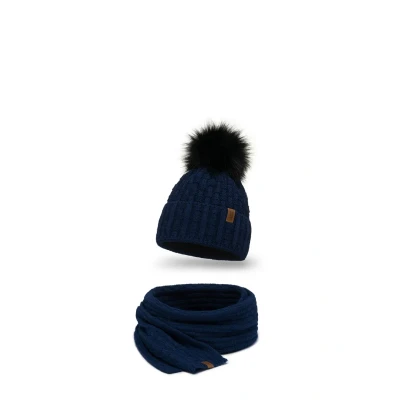 Bild av Vivisence 7015 Beanie AND Scarf SET Halsduk, Storlek: One Size, Dark blue
