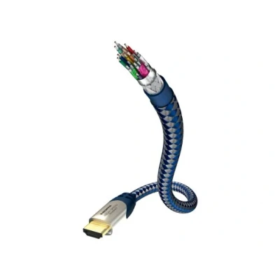 Bild av in akustik Premium High Speed HDMI Cable With Ethernet kabel med hane till 3 m trippelskärmad blå, silver