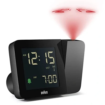 Bild av Braun Digital Radio Controlled Projection Alarm Clock For Central European Time Zone (DCF) with 4 Backlight options, Negative LCD Display, Quick Set, Beep in Black, model BC15B DCF