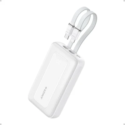 Bild av Anker (10K.30W Built In USB C+Lightning Cable) PowerBank Vit 10000 mAh