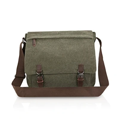 Bild av FANDARE Retro axelväska kanvas messengerväska för män postman crossbody väska handväska passar 12,9 tum bärbar dator affärer skolväska resor skola college pendlare bokväska stor portfölj, Grön M,