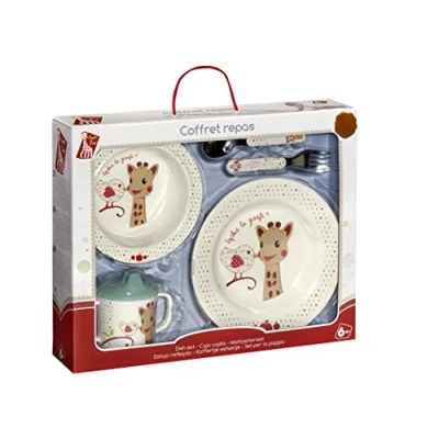 Bild av Sophie la girafe Diskset presentförpackning kiwi versionsplattor, Sippy Cup, bestickset