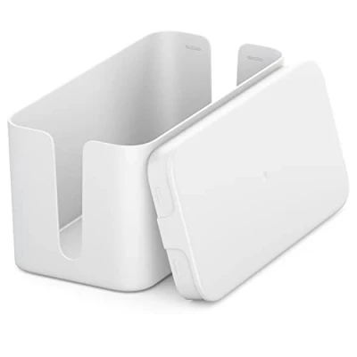 Bild av deleyCON Kabelhanternig Box Kabel Organiserare Kabellåda 23,5cm x 11,5cm Robust Plast 2 Sidomonterade Kabelledare Skydd och Säkerhet Vit