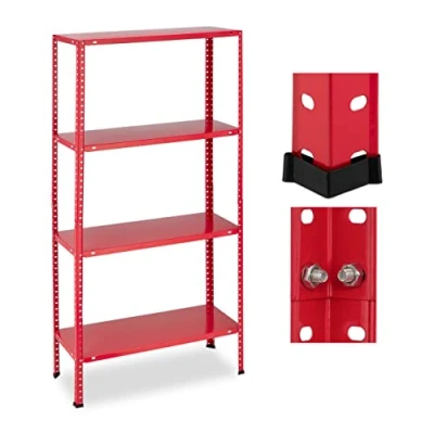 Bild av Relaxdays Hylla för tung last, lastkapacitet 160 kg, 4 nivåer, H x B D 147,5 75,5 30,5 cm, källare och garage, metallhylla, röd