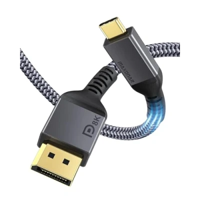 Bild av Maxonar USB C till DisplayPort kabel 8K vid 60 Hz, 2 m (6,6 fot), 4K Hz/144 Hz/120 5K 2K 240 Thunderbolt 3 HBR3 typ DP 1.4 adapter för Mac Studio,