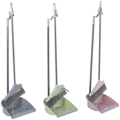 Bild av HAC24 2 delat sopset sopskyffel sopborste med långt handtag kvast spade gummiläpp i plast