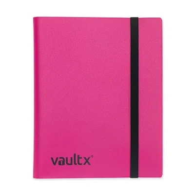 Bild av Vault X pärm 9 fickor samlarkort album mapp med remfäste 360 sidobelastande fickpärm för TCG (rosa)