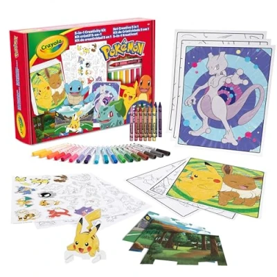 Bild av CRAYOLA Pokémon 5 i 1 kreativt set, med färgblad, markörer, färgpennor, klistermärken, 60 stycken, gåva för pojkar och flickor, från 4 år 04 2924