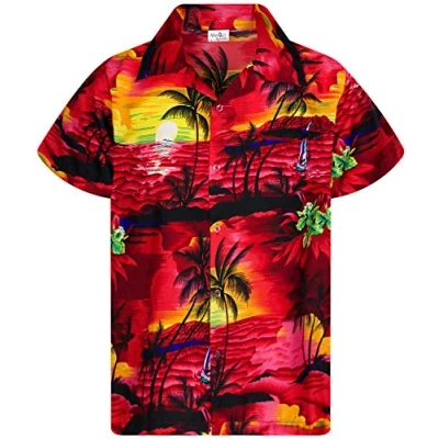 Bild av King Kameha Funky hawaiiskjorta herr, kortärmad, framficka, hawaiitryck, strandsurftryck, Surf röd, M