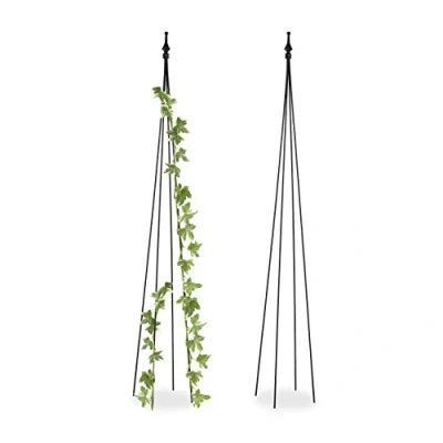 Bild av Relaxdays Växthjälp, obelisk, set om 2, HBT: 150 x 20 cm, klätterväxter, metall, fristående, svart