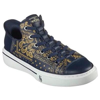 Bild av Skechers Herr handsfree Slip ins X Dogg Snoop One Double G Sneaker, Marinblå guld bandana tryck läder, 42 EU