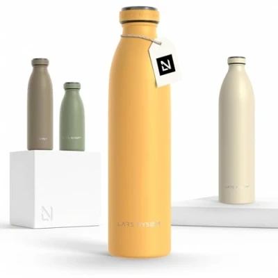 Bild av LARS NYSØM rostfri vattenflaska 350ml, 500ml, 750ml, 1L, 1,5 liter Termosflaska lämplig för kolsyrat Läcksäker sport, utomhus, skola (Mustard Yellow, 750ml)