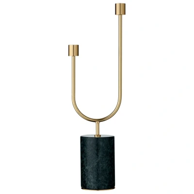 Bild av AYTM Grasil ljusstake, guld/grön, bredd 13 cm, marmor
