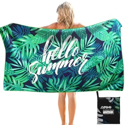 Bild av ZLPBAO strandhandduk mikrofiberhandduk badhandduk stor 160 x 80 cm strandhanddukar snabbtorkande strandhandduk, kompakt sporthandduk för sport resor yoga camping strand gym