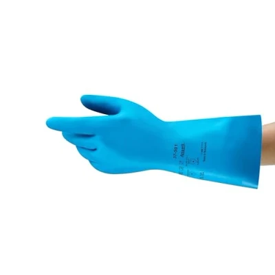 Bild av Ansell AlphaTec 37 501 Nitril arbetshandskar, Kemisk resistent, Skyddande vattentäta handskar, Mat, Vaktmästare, Mekanik, Industriella skyddshandskar, För Dam Och Herr, Blå, S (12 par)